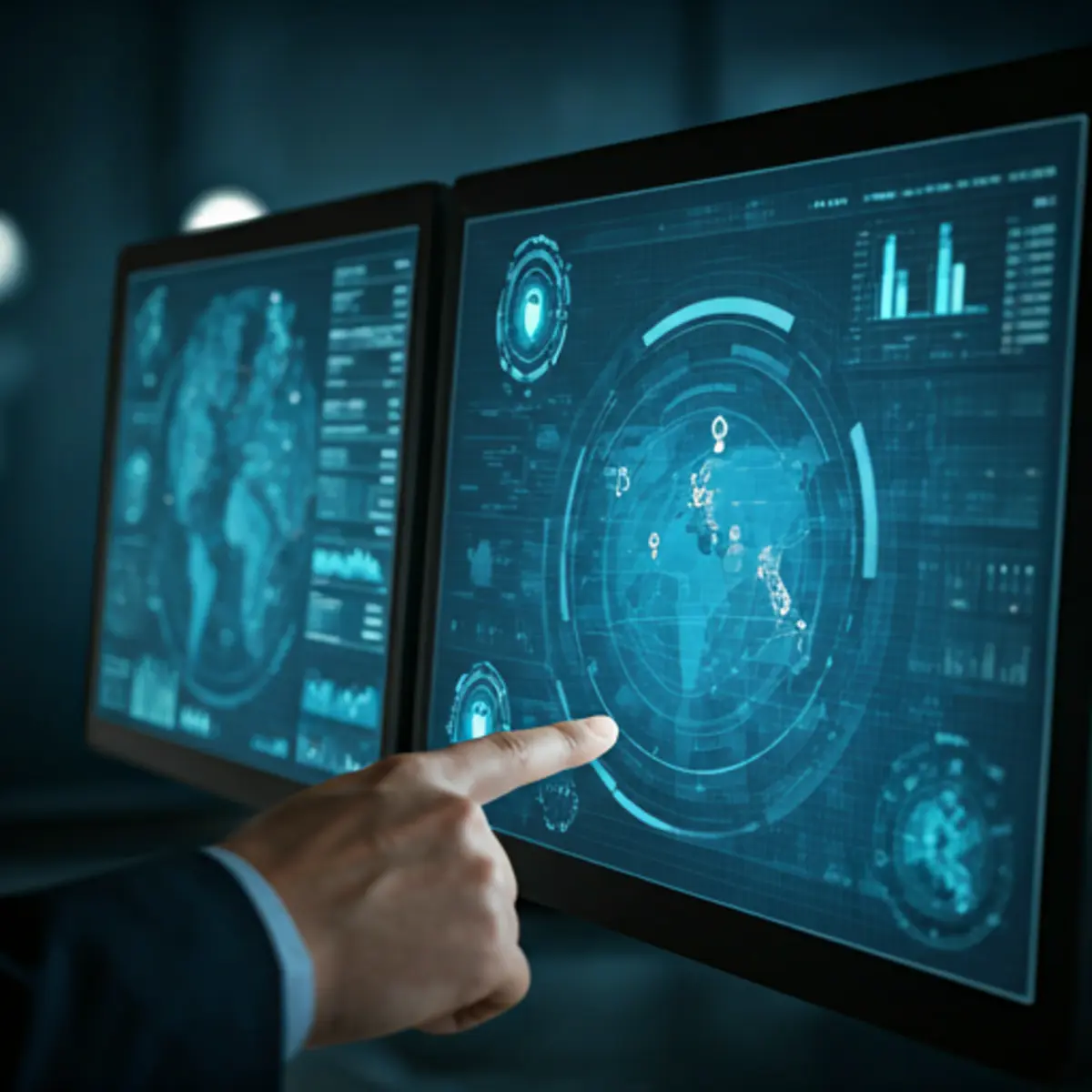 Security operations center with digital monitoring interface